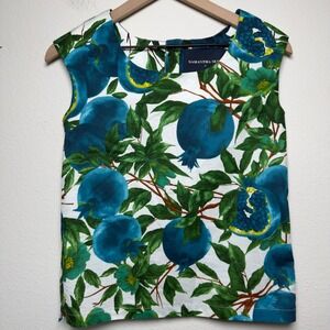Samantha Sung Women Poplin Top 0 Novelty Blue Pomegranate Fruit Cotton Art